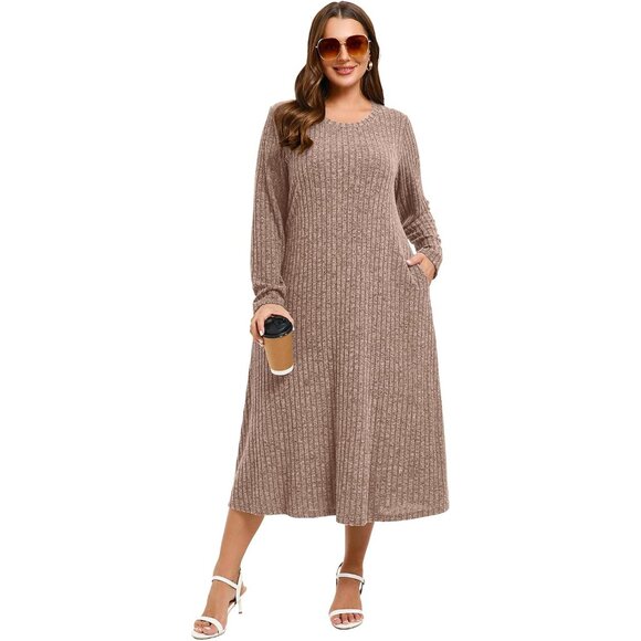 Plus Size Sweater Dress Maxi Fall Winter Casual Formal Dress - Picture 3 of 6